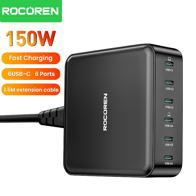 Rocoren 150W USB Type C Bộ sạc tốc độ cao Nhiều 6 cổng Sạc nhanh Máy ...