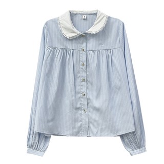 Phong Cách Hàn Quốc Nữ Nữ Sọc Dài Tay Áo Sơ Mi Baju Baju Wanita Lengan Panjang