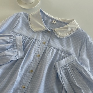 Phong Cách Hàn Quốc Nữ Nữ Sọc Dài Tay Áo Sơ Mi Baju Baju Wanita Lengan Panjang