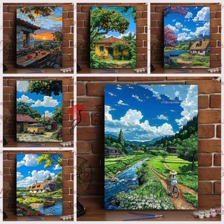 MOZI✨30 * 40cm / 40 * 50cm Phong Cảnh Tự Nhiên tranh số hóa tranh tô màu theo số tranh sơn dầu số hoá Kỹ Thuật Số Tranh Sơn Màu Tự Làm Tranh Kỹ Thuật Số Tranh Làm Đầy Tranh Vẽ Tay Tranh Sơn Dầu Tranh Acrylic Tranh Trang Trí