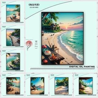 MOZI✨30 * 40cm / 40 * 50cm  Phong Cảnh Biển tranh tô màu theo số tranh số hóa tranh sơn dầu số hoá Kỹ Thuật Số Tranh Sơn Dầu Tự Làm Tranh Handmade Tô Màu Tranh Làm Đầy Tranh Vẽ Tay Tranh Kỹ Thuật Số Tranh Sơn Dầu Tranh Tay Tranh Trang Trí