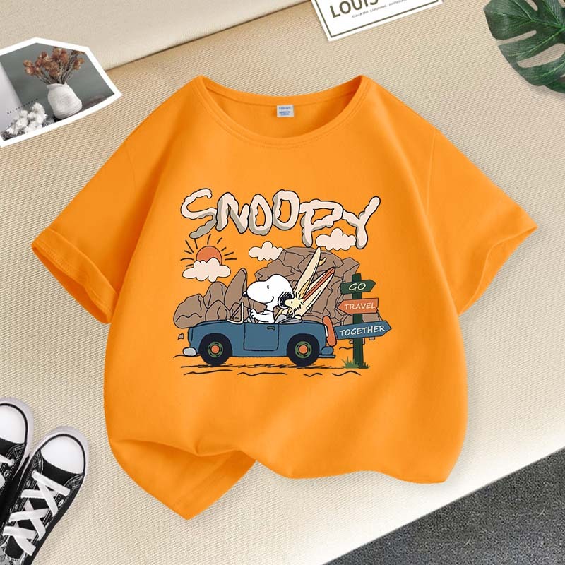[110cm-160cm] Áo thun Cotton In Hình Snoopy Cho Bé Trai  Thấm Hút Mồ Hôi, Mềm Mại & Thoáng Khí  Thích Hợp Đi Chơi