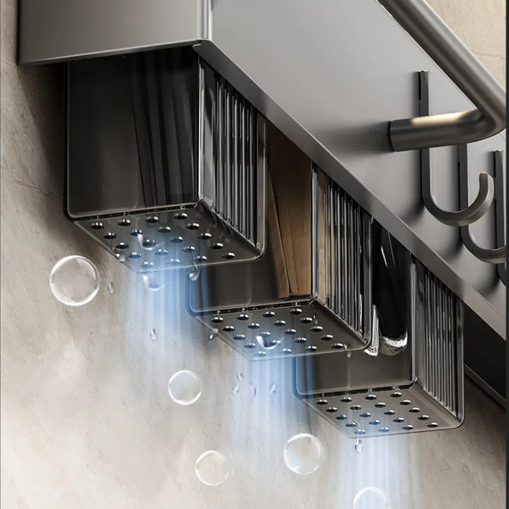 Giá để đồ nhà bếp bằng thép không gỉ treo tường 3 trong 1 cho thìa Dao nĩa Dụng cụ nấu ăn Giá đỡ dao kéo có móc đựng, giá đỡ dao, đũa chống đục lỗ Bộ giá bếp