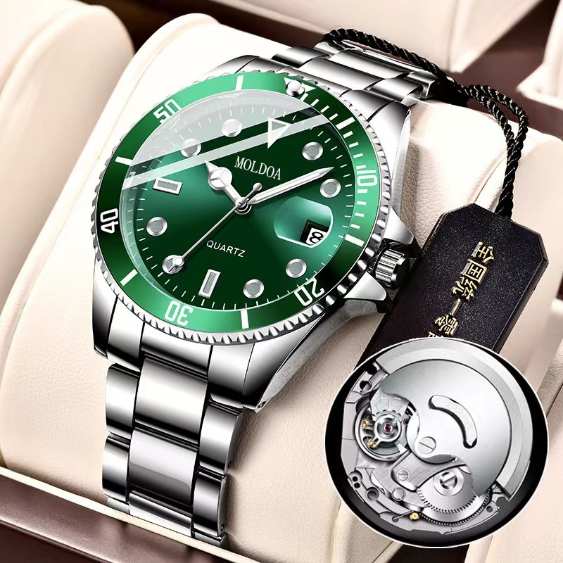Đồng hồ ma nước xanh dành cho nam Đồng hồ cơ hoàn toàn tự động Lịch phát sáng ban đêm chống nước