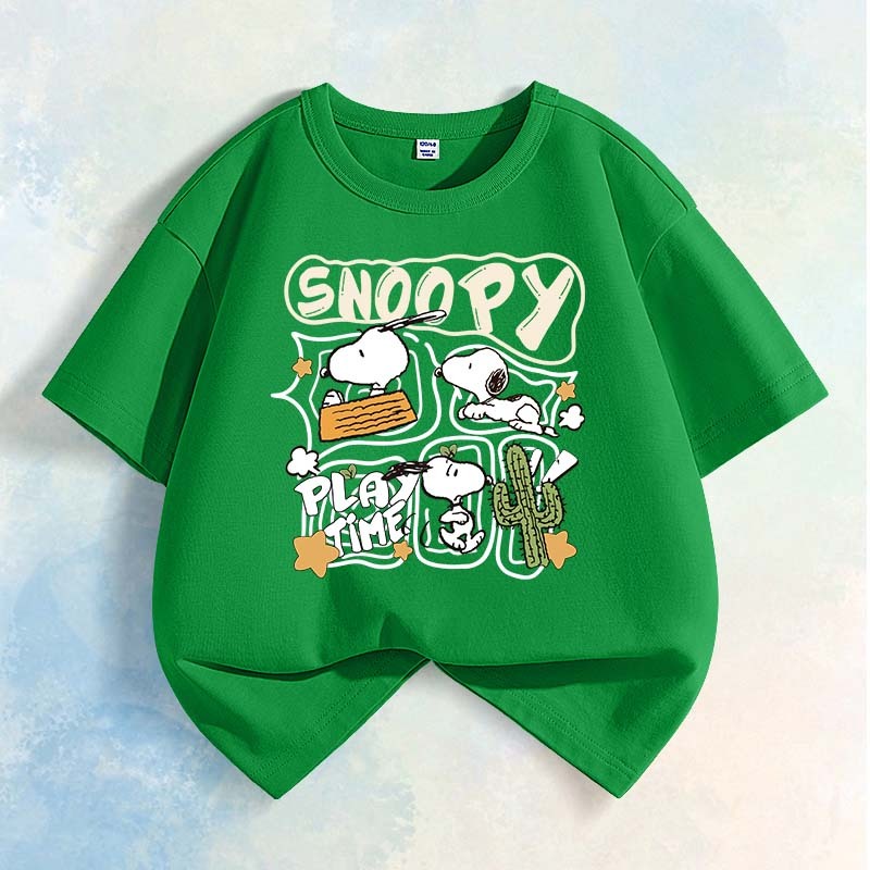[110cm-160cm]  Áo thun bé trai Quần áo trẻ em Áo thun ngắn tay Cotton nguyên chất dễ thương in Snoopy