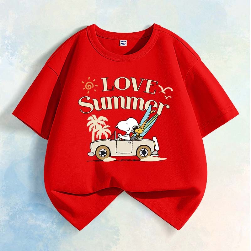 [110cm-160cm]  Áo thun bé trai Quần áo trẻ em Áo thun ngắn tay Cotton nguyên chất dễ thương in Snoopy