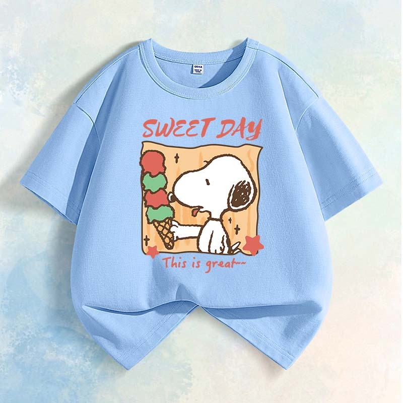 [110cm-160cm]  Áo thun bé trai Quần áo trẻ em Áo thun ngắn tay Cotton nguyên chất dễ thương in Snoopy