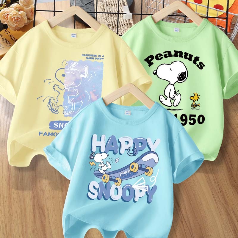 Áo thun  Cotton In Hình Snoopy Cho Bé Trai Thấm Hút Mồ Hôi, Mềm Mại & Thoáng Khí  Thích Hợp Đi Chơi