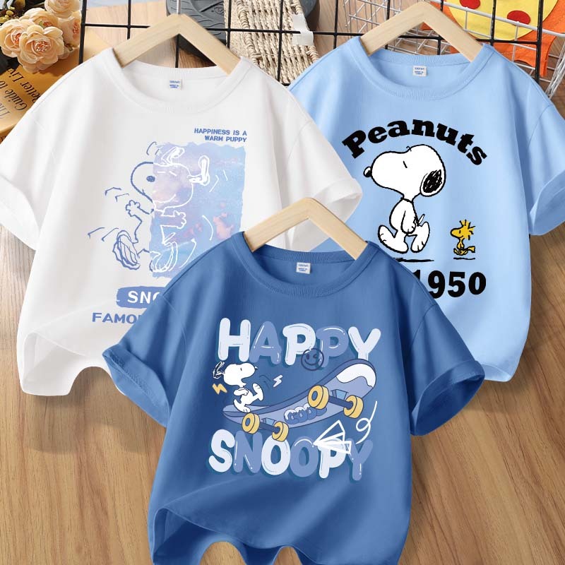 Áo thun  Cotton In Hình Snoopy Cho Bé Trai Thấm Hút Mồ Hôi, Mềm Mại & Thoáng Khí  Thích Hợp Đi Chơi