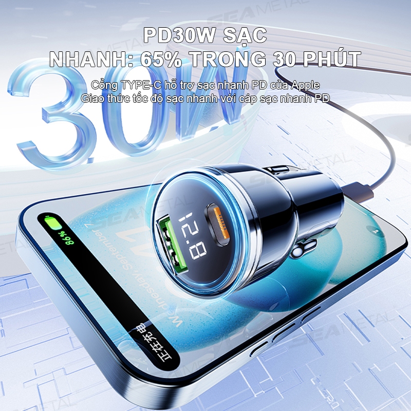 Bộ sạc ô tô SEAMETAL 230W với cáp sạc nhanh 3 trong 1 PD Type C QC3.0 USB C Bộ sạc điện thoại ô tô cho Samsung Iphone Xiaomi