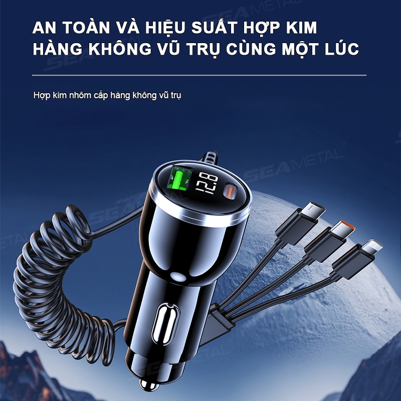 Bộ sạc ô tô SEAMETAL 230W với cáp sạc nhanh 3 trong 1 PD Type C QC3.0 USB C Bộ sạc điện thoại ô tô cho Samsung Iphone Xiaomi