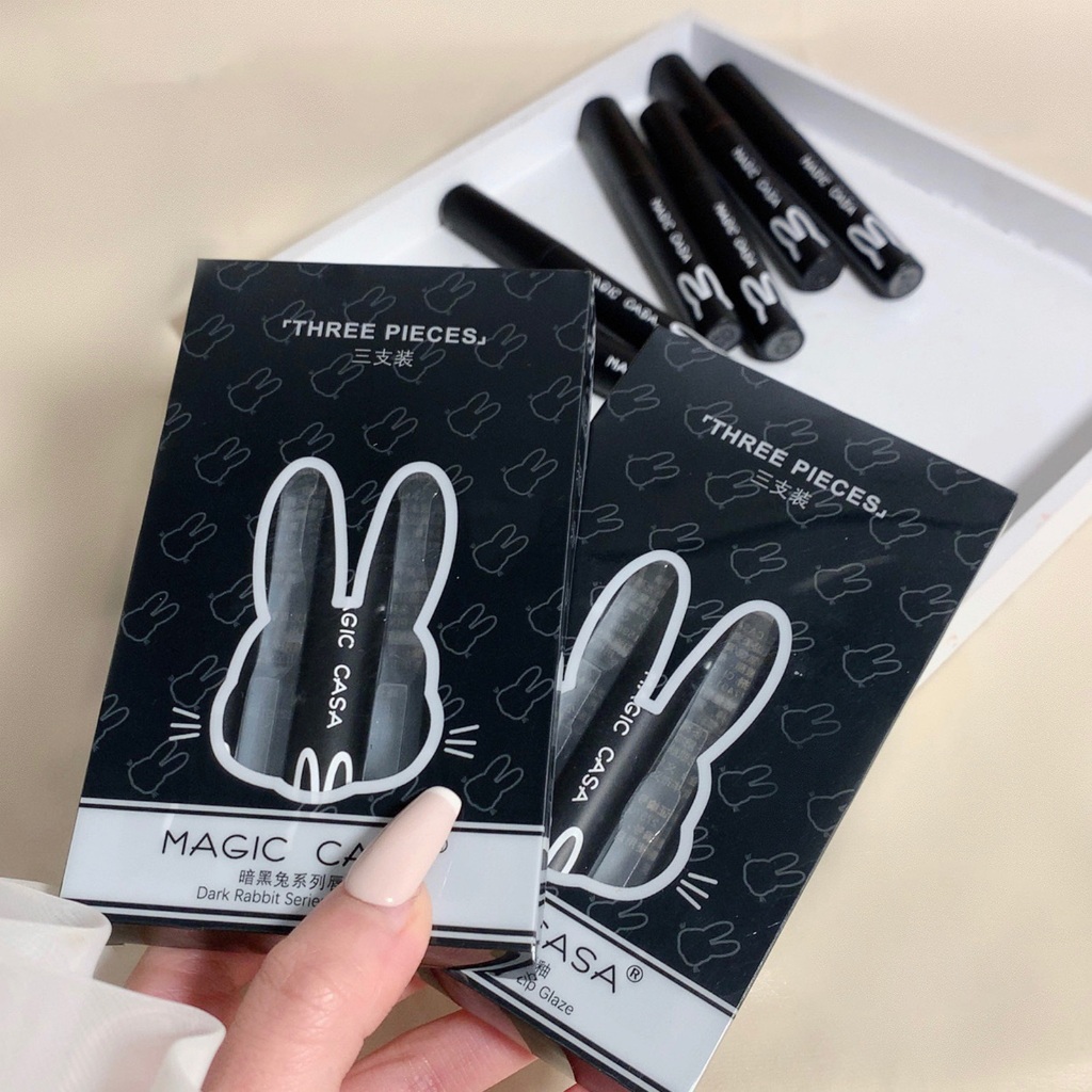 Set 3 Son Kem Thỏ Đen Magic Casa Không Thấm Nước, Lâu Trôi, Bền Màu Dark Rabbit Lip Glaze