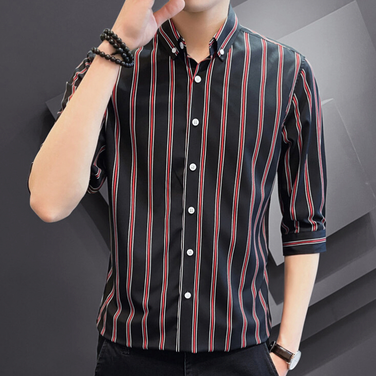 Mới Văn Phòng Sọc Áo Sơ Mi 3 / 4 Tay Slim Fit Kiểm Tra Áo Sơ Mi Công Sở Thường Ngày M-5XL