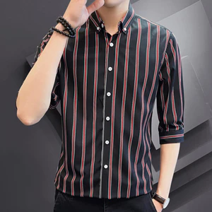 Mới Văn Phòng Sọc Áo Sơ Mi 3 / 4 Tay Slim Fit Kiểm Tra Áo Sơ Mi Công Sở Thường Ngày M-5XL