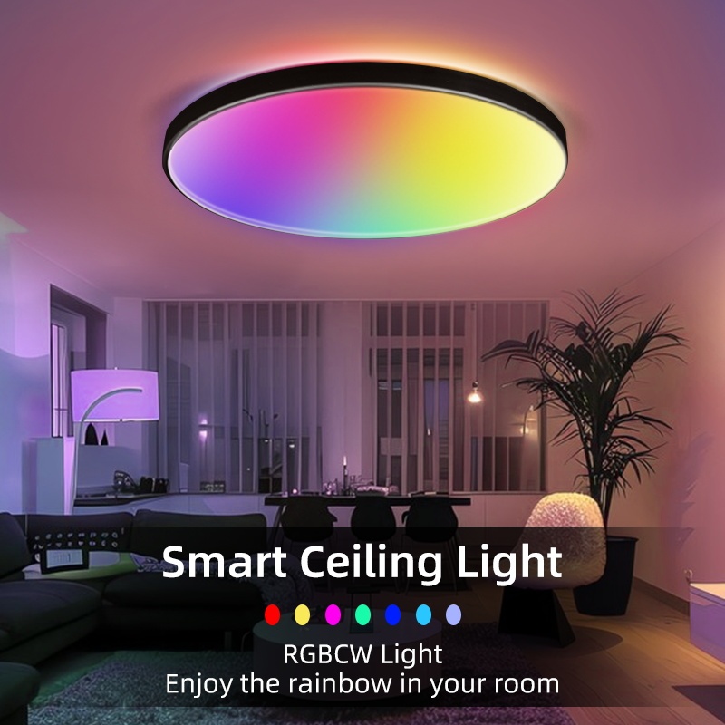 Đèn trần RGB Đèn trần Led Điều khiển từ xa Bluetooth 24W Chiếu sáng trong nhà Làm mờ 30cm Đèn bảng tròn