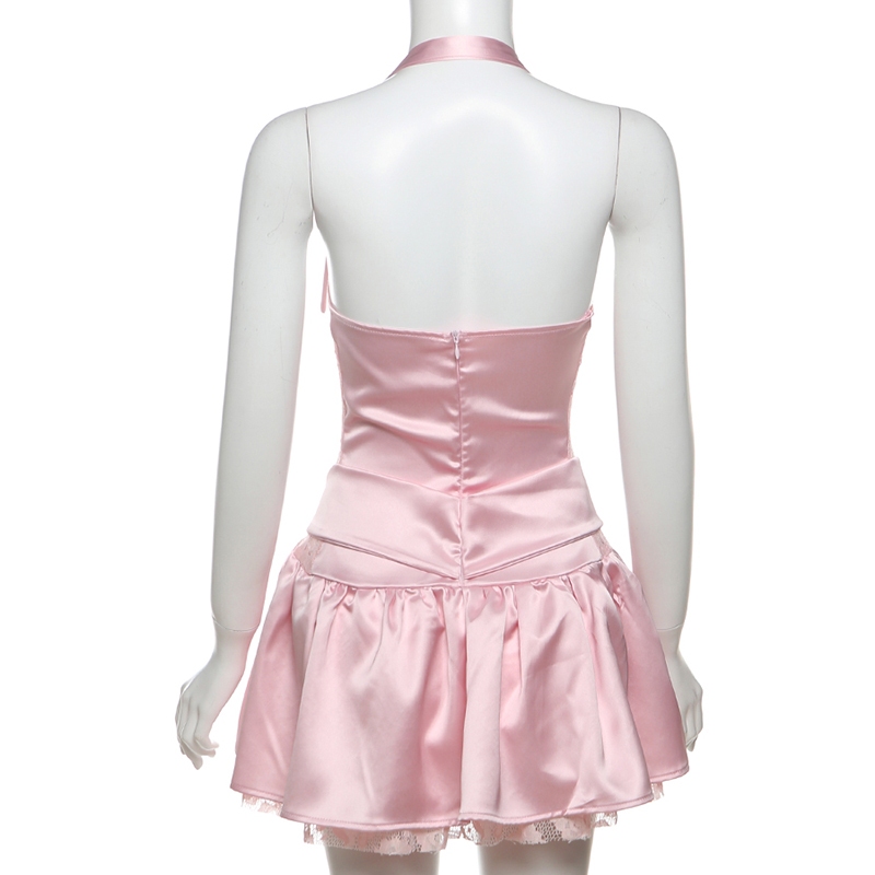Cutenew Thanh Lịch Nơ Xếp Ly Đầm Nữ Mùa Hè Dây Lưng Ren Ghép Sinh Nhật Đi Biển Ngày Lễ Mini Đầm