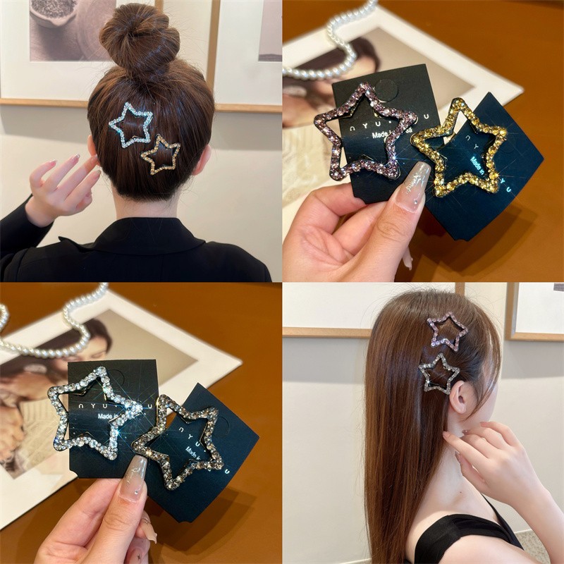 Kim Cương Giả Ngôi Sao Năm Cánh BB Kẹp Nữ Nổ Tóc Gãy Bên Kẹp Cao Cấp Rỗng Tóc Lưng Mũ Trùm Đầu