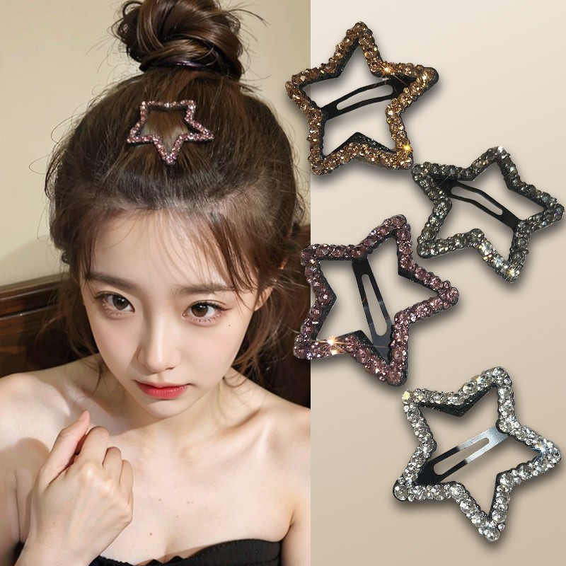 Kim Cương Giả Ngôi Sao Năm Cánh BB Kẹp Nữ Nổ Tóc Gãy Bên Kẹp Cao Cấp Rỗng Tóc Lưng Mũ Trùm Đầu