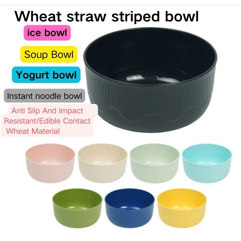 Mới 15cm Ren Tròn Bát Rơm Lúa Mì Bát Sọc Bát Cơm Hộ Gia Đình Bát Canh Ký Túc Xá Nhựa Ăn Liền Mì Bát Tròn Bát Cơm Chống Rơi Bát