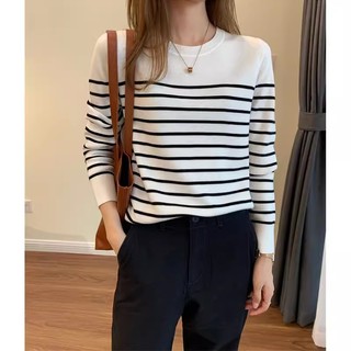 Phong Cách Hàn Quốc Nữ Nữ Rời Dệt Kim Sọc Áo Sơ Mi Dài Tay Áo Baju Baju Wanita Lengan Panjang Áo