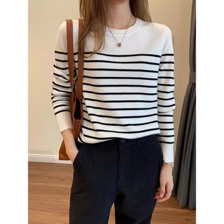Phong Cách Hàn Quốc Nữ Nữ Rời Dệt Kim Sọc Áo Sơ Mi Dài Tay Áo Baju Baju Wanita Lengan Panjang Áo