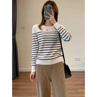 Phong Cách Hàn Quốc Nữ Nữ Rời Dệt Kim Sọc Áo Sơ Mi Dài Tay Áo Baju Baju Wanita Lengan Panjang Áo