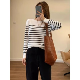 Phong Cách Hàn Quốc Nữ Nữ Rời Dệt Kim Sọc Áo Sơ Mi Dài Tay Áo Baju Baju Wanita Lengan Panjang Áo
