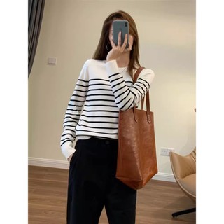 Phong Cách Hàn Quốc Nữ Nữ Rời Dệt Kim Sọc Áo Sơ Mi Dài Tay Áo Baju Baju Wanita Lengan Panjang Áo