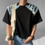 Tianlesiwei Áo thun đeo vai đơn giản mùa hè phiên bản Hàn Quốc của áo thun denim viền thô khâu cổ tròn tay ngắn