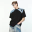 Tianlesiwei Áo thun đeo vai đơn giản mùa hè phiên bản Hàn Quốc của áo thun denim viền thô khâu cổ tròn tay ngắn