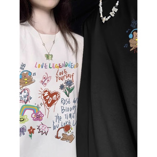 HIIXIIVI Thương Hiệu Mới 100% Cotton Unisex Áo Thun Nữ Tay Ngắn Nam Nữ Baggy Cổ Tròn Rời In Độc Đáo Cặp Đôi Tee