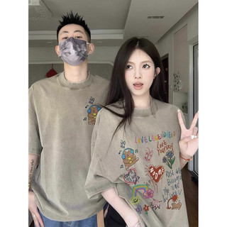 HIIXIIVI Thương Hiệu Mới 100% Cotton Unisex Áo Thun Nữ Tay Ngắn Nam Nữ Baggy Cổ Tròn Rời In Độc Đáo Cặp Đôi Tee