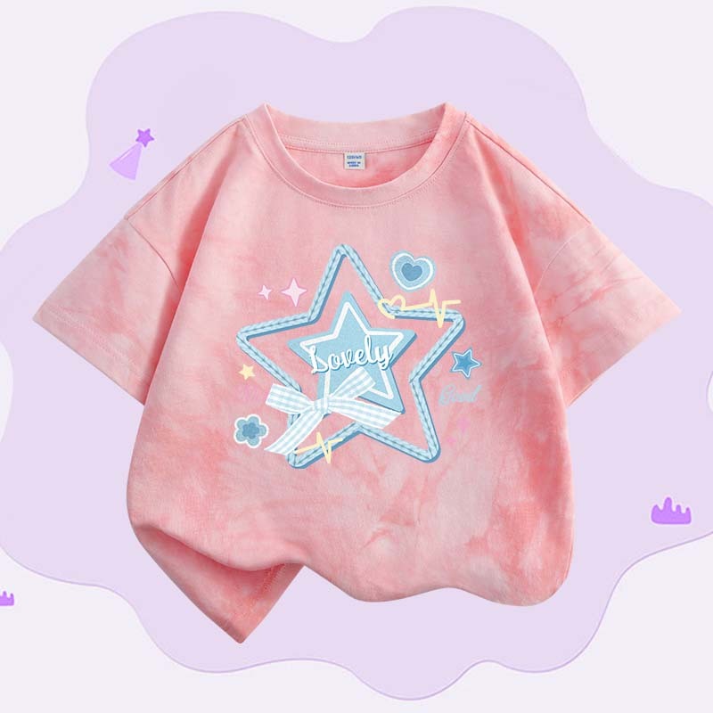 W.G.Q Áo thun Tie-Dye bé gái , vải Cotton nguyên chất mềm mại thoải mái, thấm mồ hôi thoáng khí