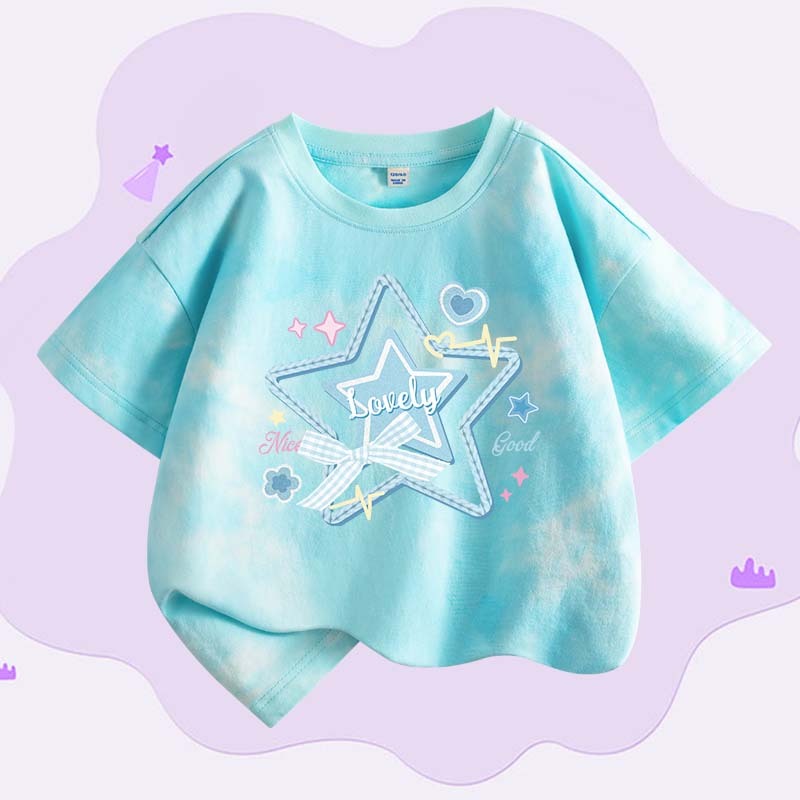 W.G.Q Áo thun Tie-Dye bé gái , vải Cotton nguyên chất mềm mại thoải mái, thấm mồ hôi thoáng khí