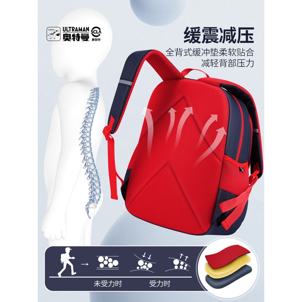 [Ủy quyền chính hãng] Ultraman Schoolbag Nam Học sinh tiểu học Lớp 1 đến Lớp 3 Bé trai Nhẹ Giảm gánh nặng Mẫu giáo Bé trai Ba lô nhỏ