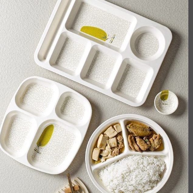 Đĩa Thực Phẩm Melamine Tròn Đĩa Ăn Ba Phân Đoạn Khay Ăn Bốn Lưới Đĩa Ăn Sáng Đa Lưới 211 Đĩa Lưới Ăn Tối Trẻ Em Đĩa Thức Ăn Nhanh Giảm Cân Định Lượng