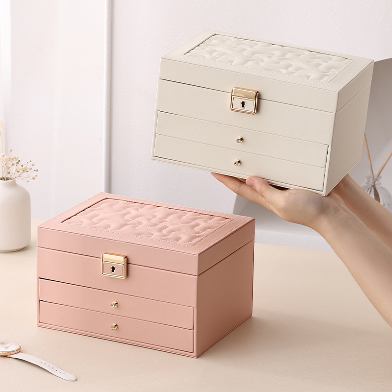 Casegrace Hộp đựng đồ trang sức bằng da PU lớn Hộp đựng đồ có màn hình hai lớp cho bông tai Vòng tay Nhẫn Đồng hồ Hộp đựng đồ trang sức dành cho nữ Cô gái Vợ