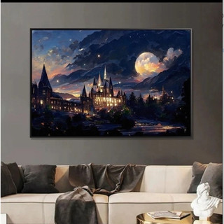 MOZI ✨giết thời gian 80*100cm tranh tô màu theo số Tranh phong cảnh hoạt hình kỹ thuật số tranh sơn dầu số hoáHarry PotterHogwartsBộ Tranh Sơn Dầu diy Hình Lâu Đài Bầu Trời Đêm Đen Lãng Mạn Sang Trọng