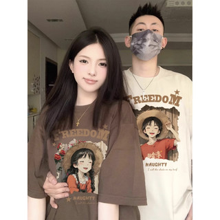 Áo thun unisex cotton tay ngắn, cổ tròn, in độc đáo, form baggy, phong cách cặp đôi