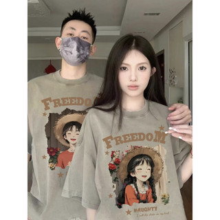 Áo thun unisex cotton tay ngắn, cổ tròn, in độc đáo, form baggy, phong cách cặp đôi