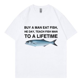 Mua Một Người Ăn Cá Ngày Ông Dạy Cá Người Đến Một Đời Ngộ nghĩnh Meme Áo Unisex Áo Thun Cotton Nam Cotton Quá Khổ Tee