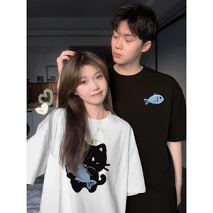 HIIXIIVI Áo Thun Unisex Cotton Tay Ngắn Nam Nữ Cổ Tròn In Độc Đáo Cặp Đôi