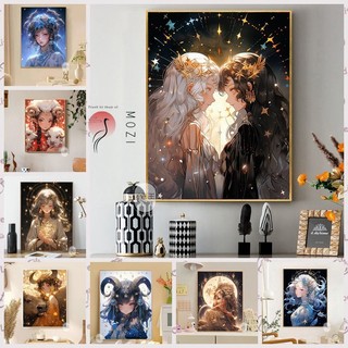 MOZI✨30 * 40cm / 40 * 50cm mười hai cung hoàng đạo tranh tô màu theo số tranh số hóa Mười Hai Chòm Sao Nhân Tạo Tự Làm Tranh Sơn Dầu Kỹ Thuật Số Vẽ Tay Tranh Kỹ Thuật Số Hoạt Hình Vẽ Tay Tranh Tô Màu Tranh Sơn Dầu Giải Nén Tranh Sơn Màu Tranh Vẽ Tay