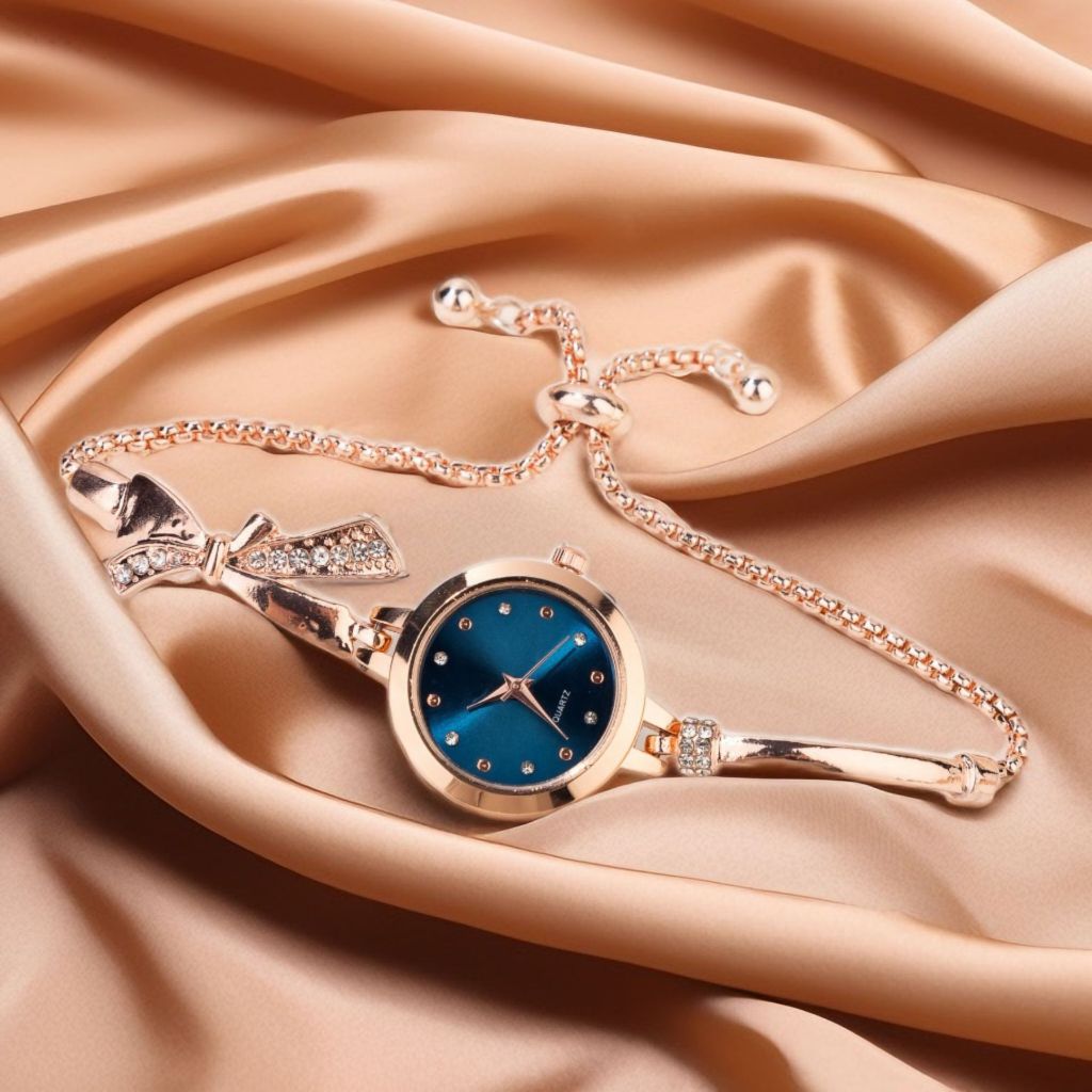 Đồng hồ thạch anh nữ mới niche cao cấp Bow Studded Diamond Bracelet Watch