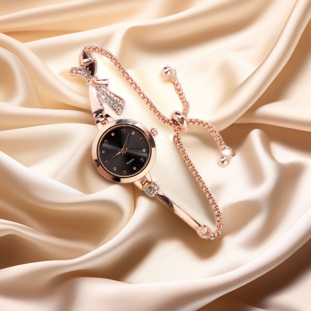 Đồng hồ thạch anh nữ mới niche cao cấp Bow Studded Diamond Bracelet Watch