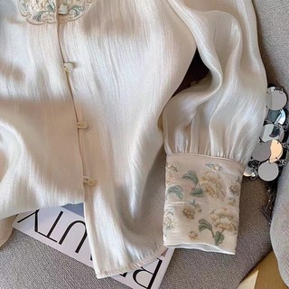 Áo sơ mi dài tay nữ thời trang Hàn Quốc retro dáng rộng thêu hoa