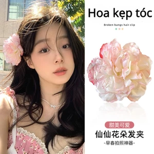 2024 cô gái mới kẹp tóc hoa bên bóng đầu pha lê tua rua kẹp tóc phù hợp với bầu không khí của bức ảnh