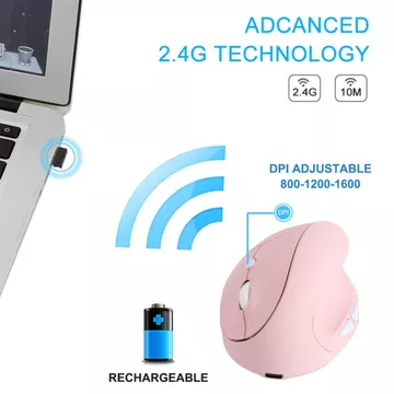 Chuột tiện dụng không dây, Chuột không dây quang 2.4G với 800 / 1200 / 1600 DPI, Chuột không dây máy tính dọc cho máy tính xách tay, PC, Chuột dọc không dây để bàn