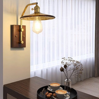AIMI Retro Bằng Gỗ Đồng Thau Kính Treo Tường Phòng Khách Phòng Ăn Aisle Trang Trí Sò Phòng Ngủ Đèn Đầu Giường