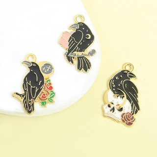 10 Chiếc Retro Phong Cách Punk Halloween Đen Quạ & Hoa Hồng & Đầu Lâu Men Quyến Rũ Unisex Trang Sức Quà Tặng Trang Trí Tiệc Phụ Kiện DIY Dây Chuyền, Bông Tai, Vòng Tay & Móc Khóa Mặt Dây Hợp Kim